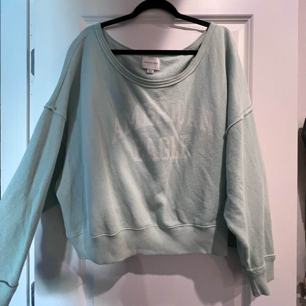 American Eagle Seafoam Green Cropped Oversized Crewneck